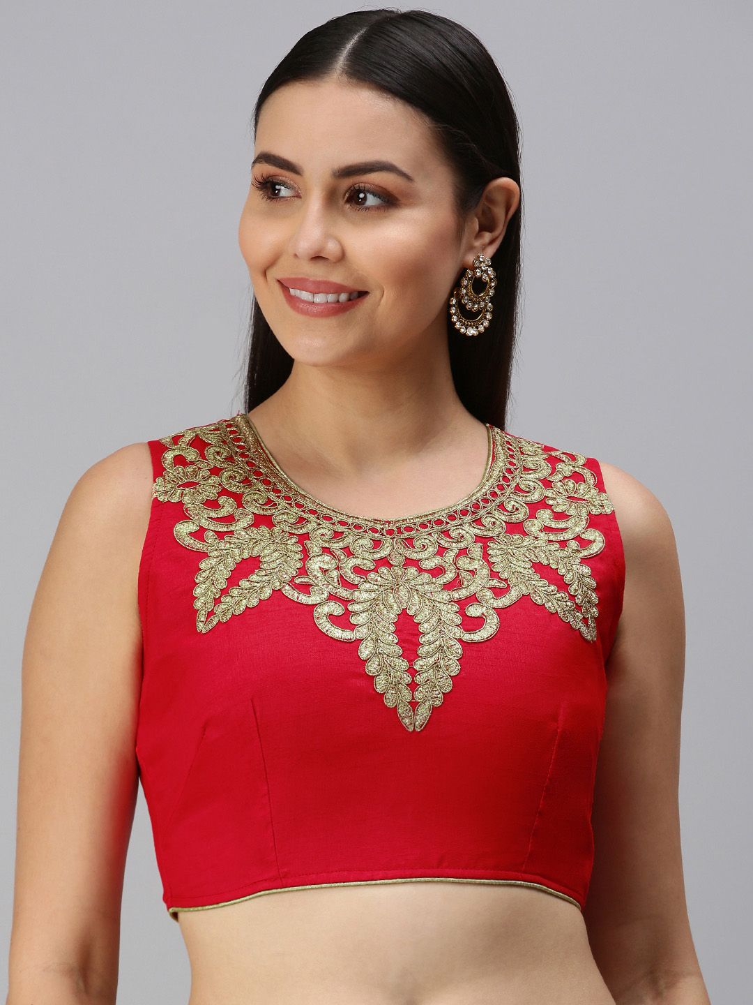 flaher Women Red & Golden Embroidered Zari Readymade Blouse Price in India