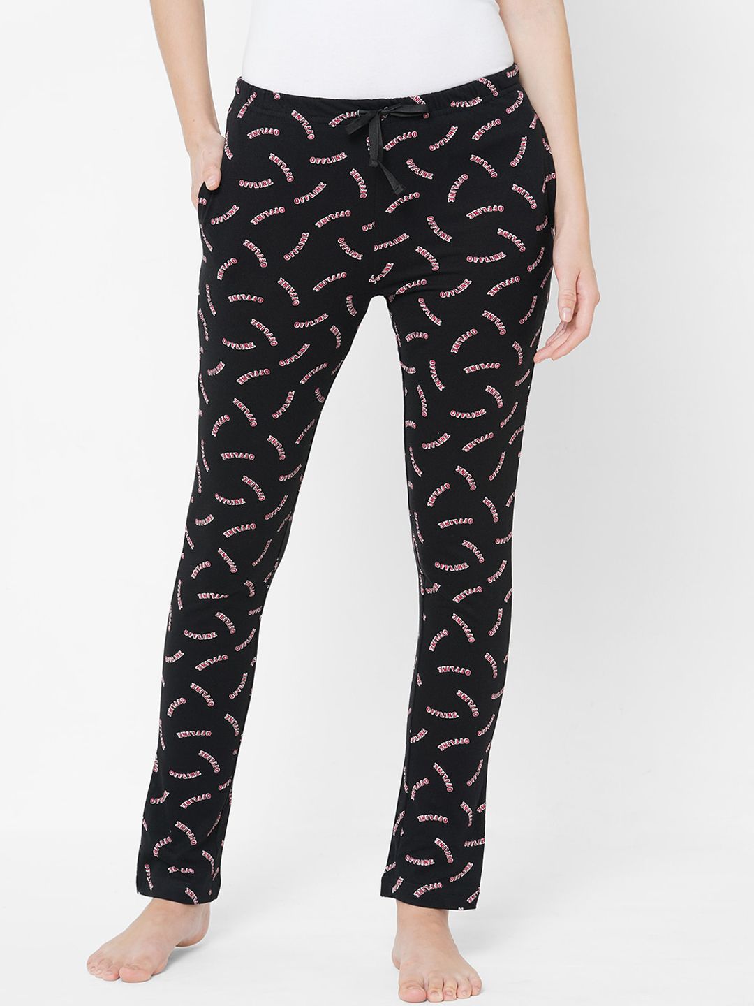 Sweet Dreams Black Printed Cotton Lounge Pants Price in India