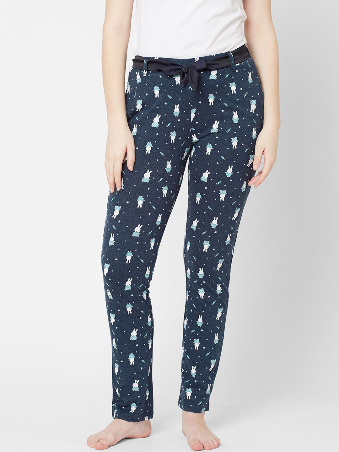 Sweet Dreams Women Navy Blue Printed Cotton Lounge Pants Price in India