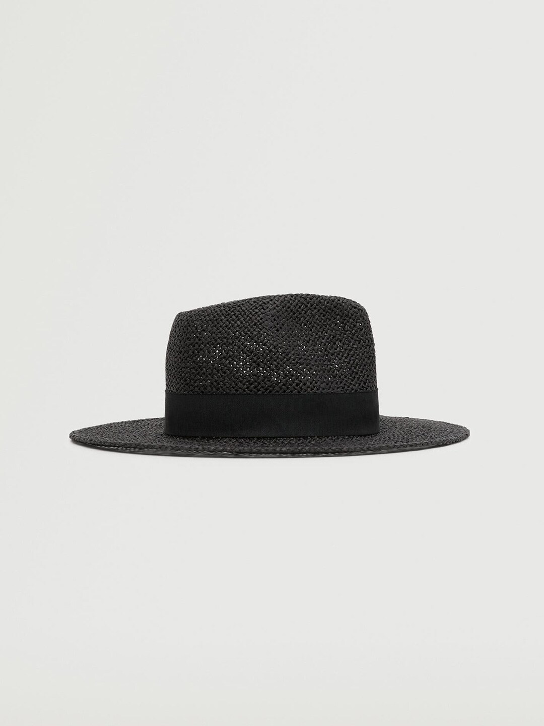 MANGO Women Charcoal Grey & Black Raffia Woven Bucket Hat Price in India