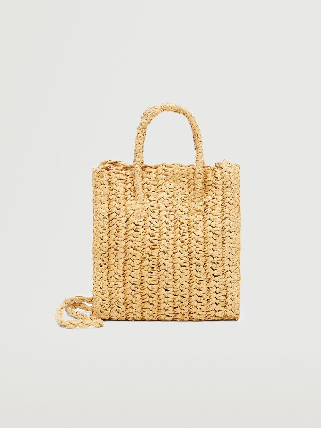 MANGO Beige Basket Woven Design Structured Handheld Bag with Non-Detachable Sling Strap Price in India