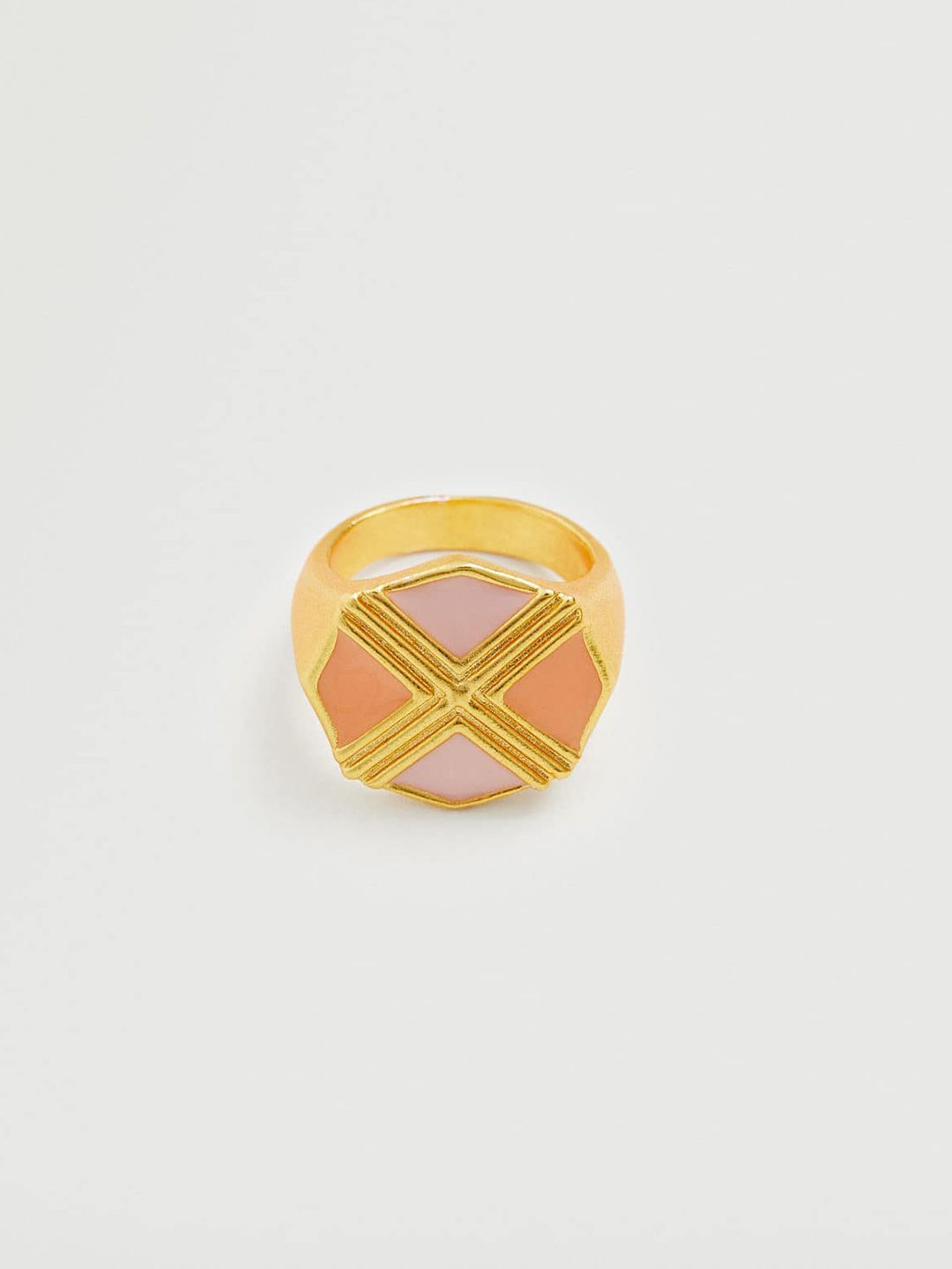 MANGO Women Gold-Toned & Pink Enamelled Finger Ring Price in India