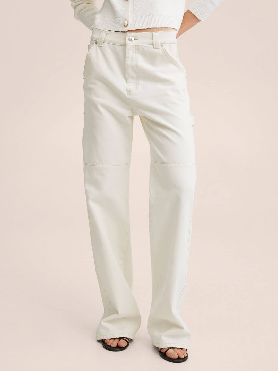 MANGO Women White Straight Fit High-Rise Pocket Cargo Jeans Price in India