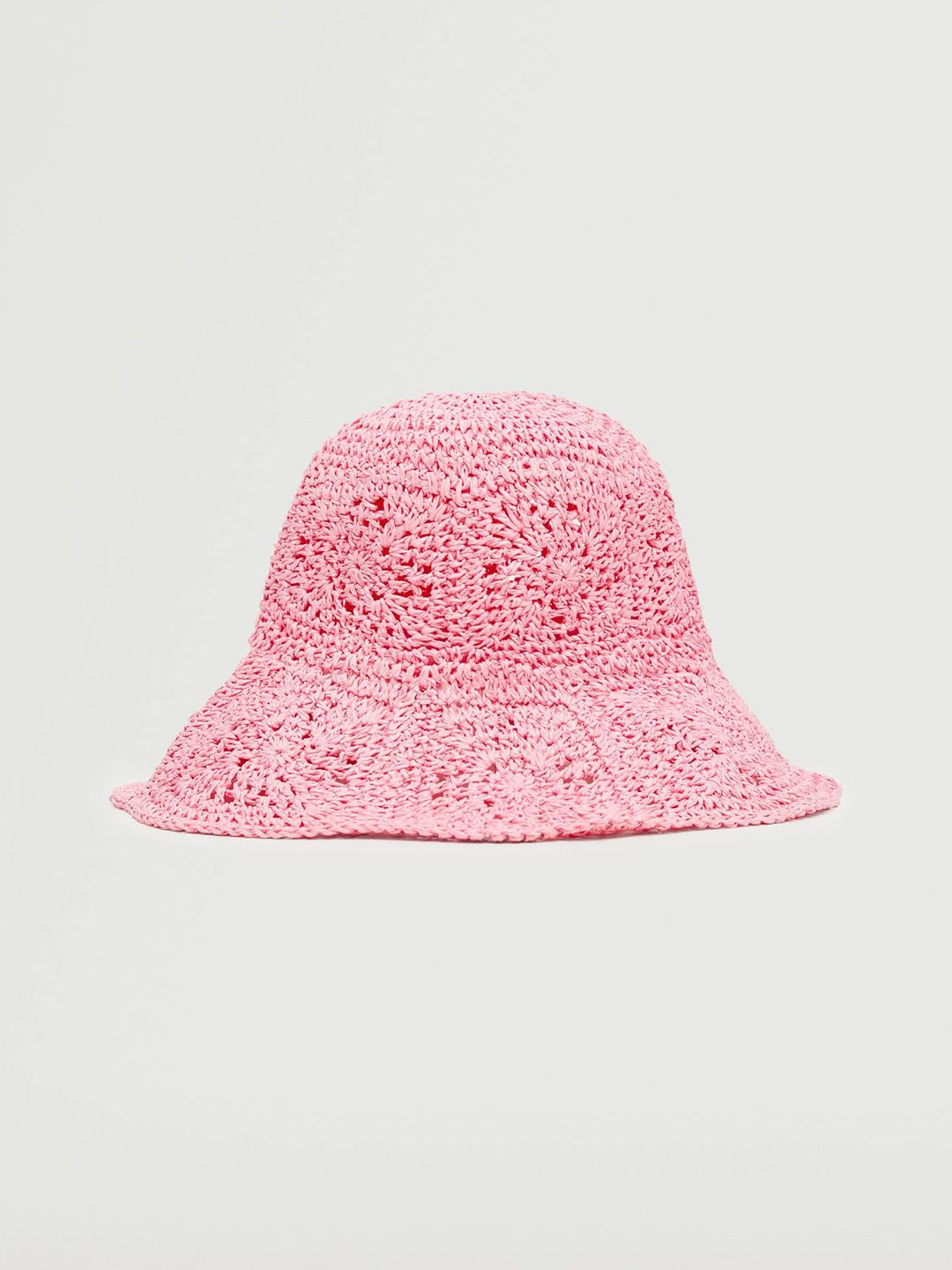MANGO Women Pink Solid Raffia Braided Bucket Hat Price in India