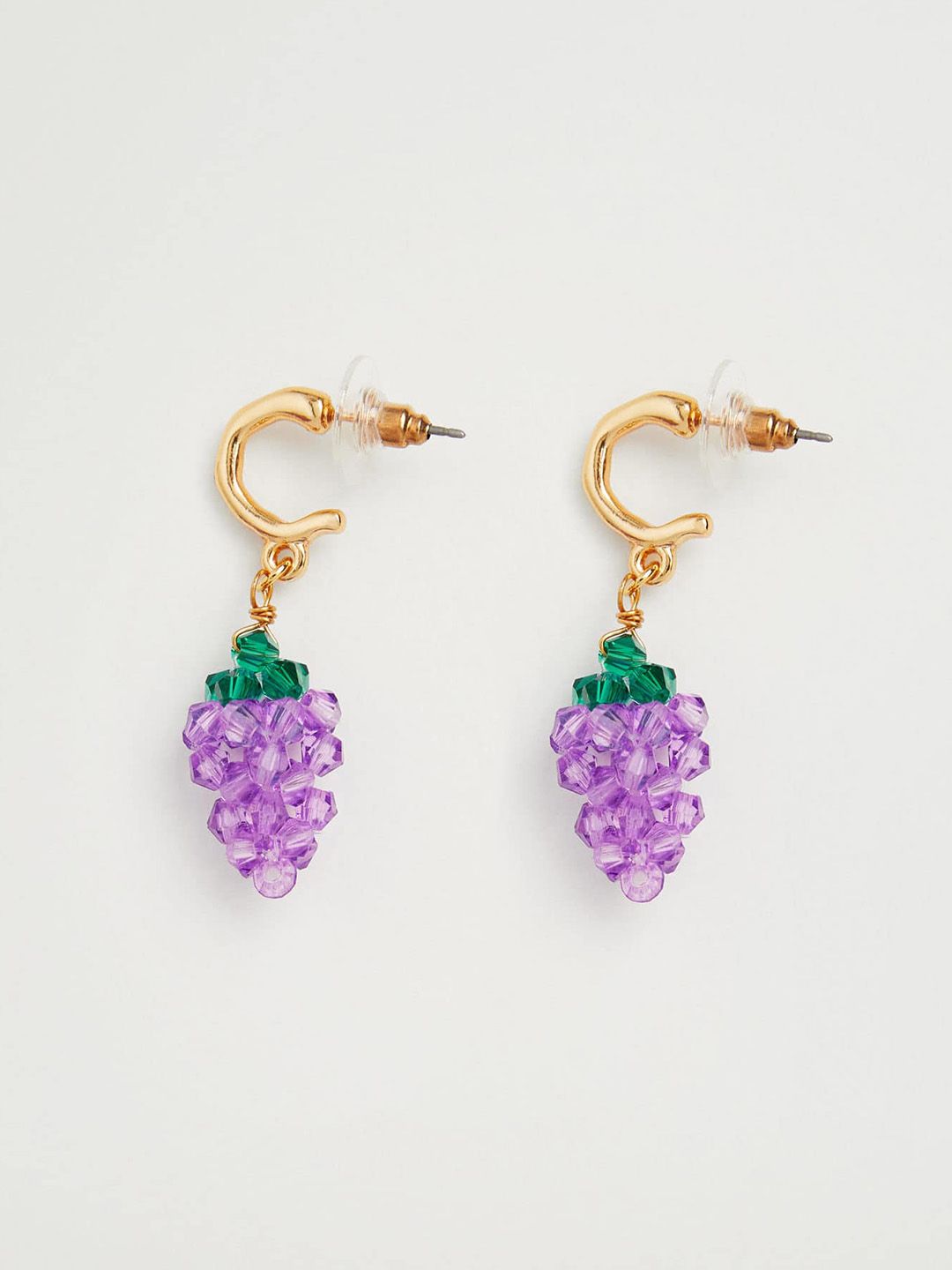 MANGO Gold-Toned & Purple Beaded Grapes Quirky Drop Earrings Price in India