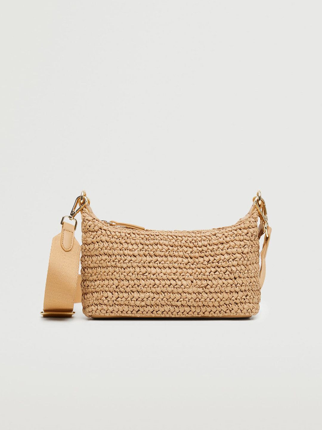 MANGO Women Beige Self Design Structured Shoulder Bag Price in India