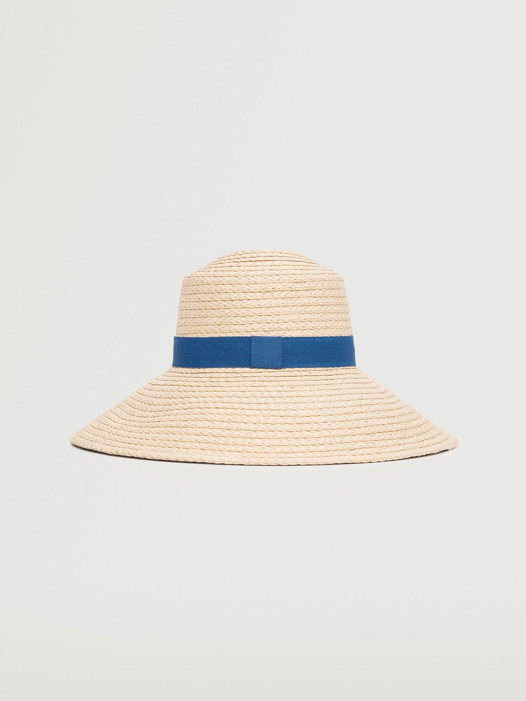 MANGO Women Cream-Coloured & Navy Blue Basket Woven Design Fedora Hat with Striped Detail Price in India