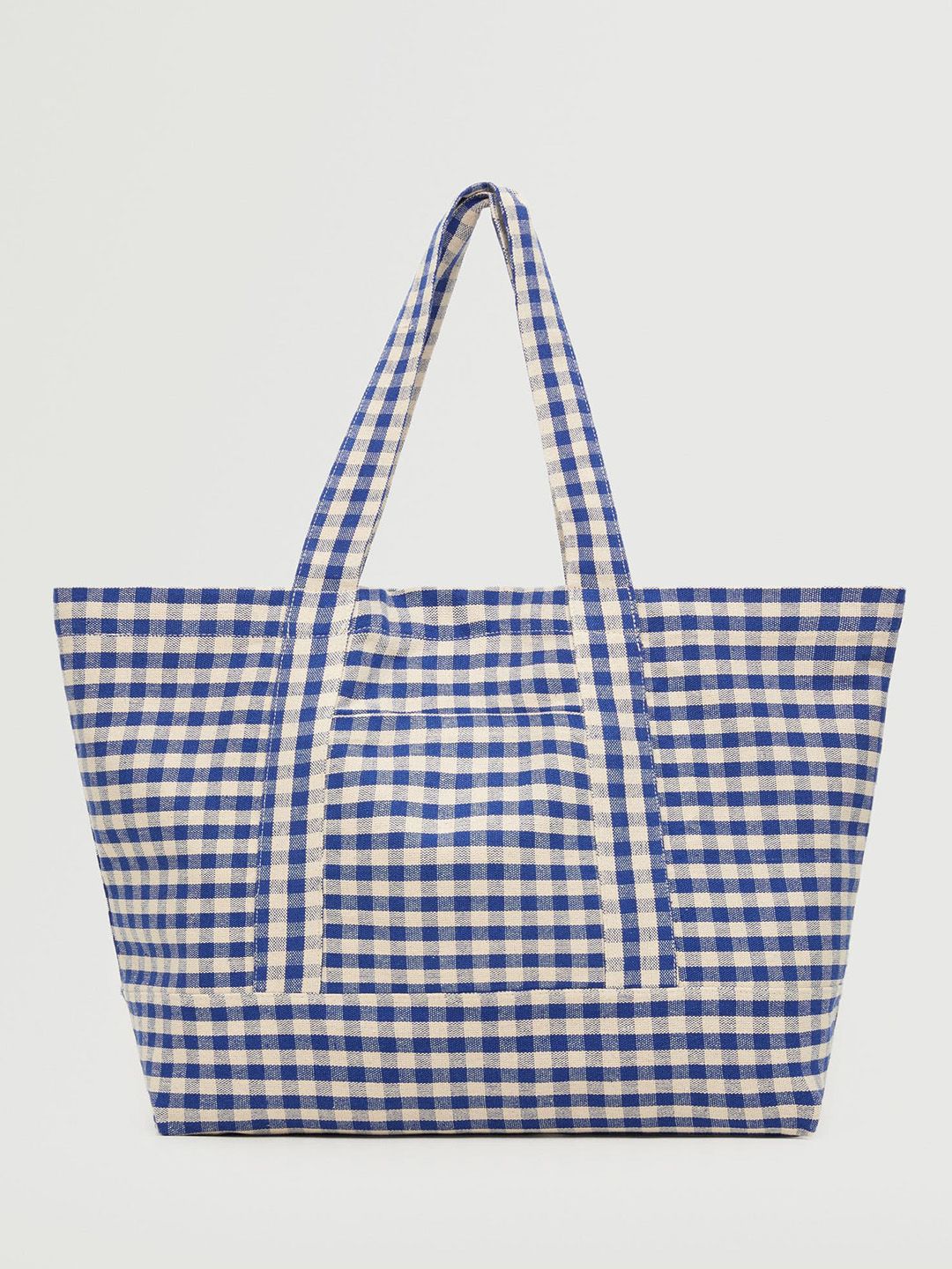 MANGO White & Blue Checked Shopper Bag Price in India