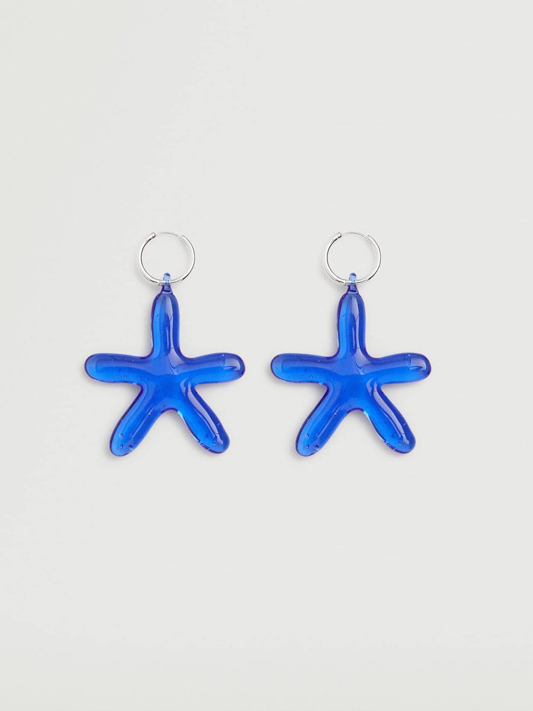 MANGO Silver-Toned & Blue Star Shaped Drop Earrings Price in India