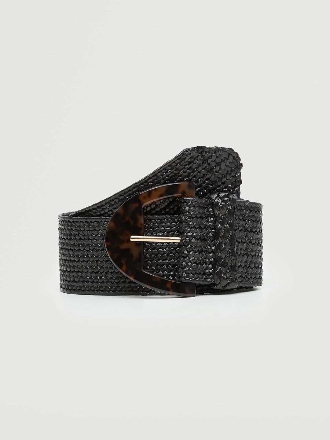 MANGO Women Charcoal Black Woven Braided Design Belt Price in India