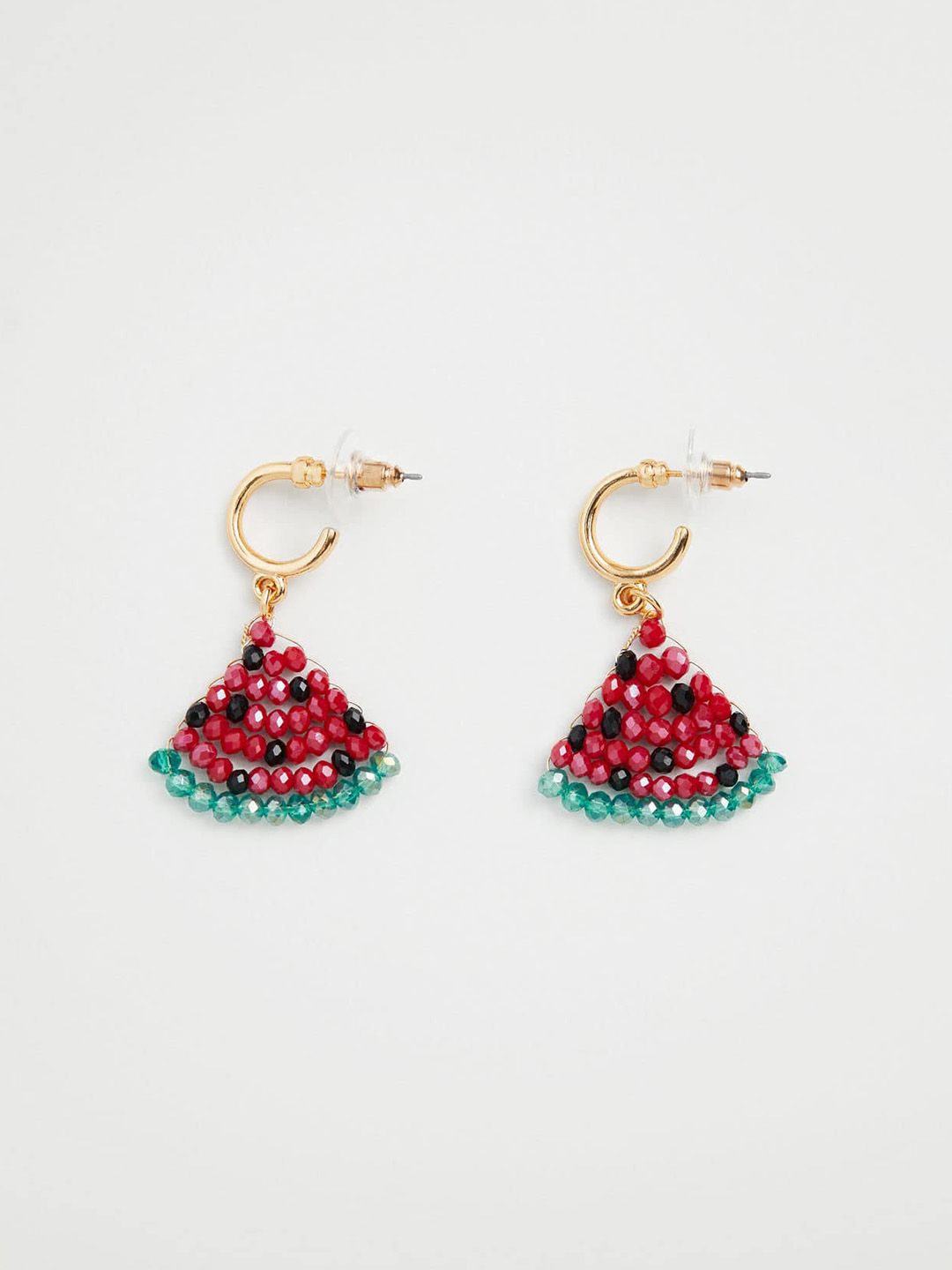 MANGO Gold-Toned & Red Beaded Watermelon Quirky Drop Earrings Price in India