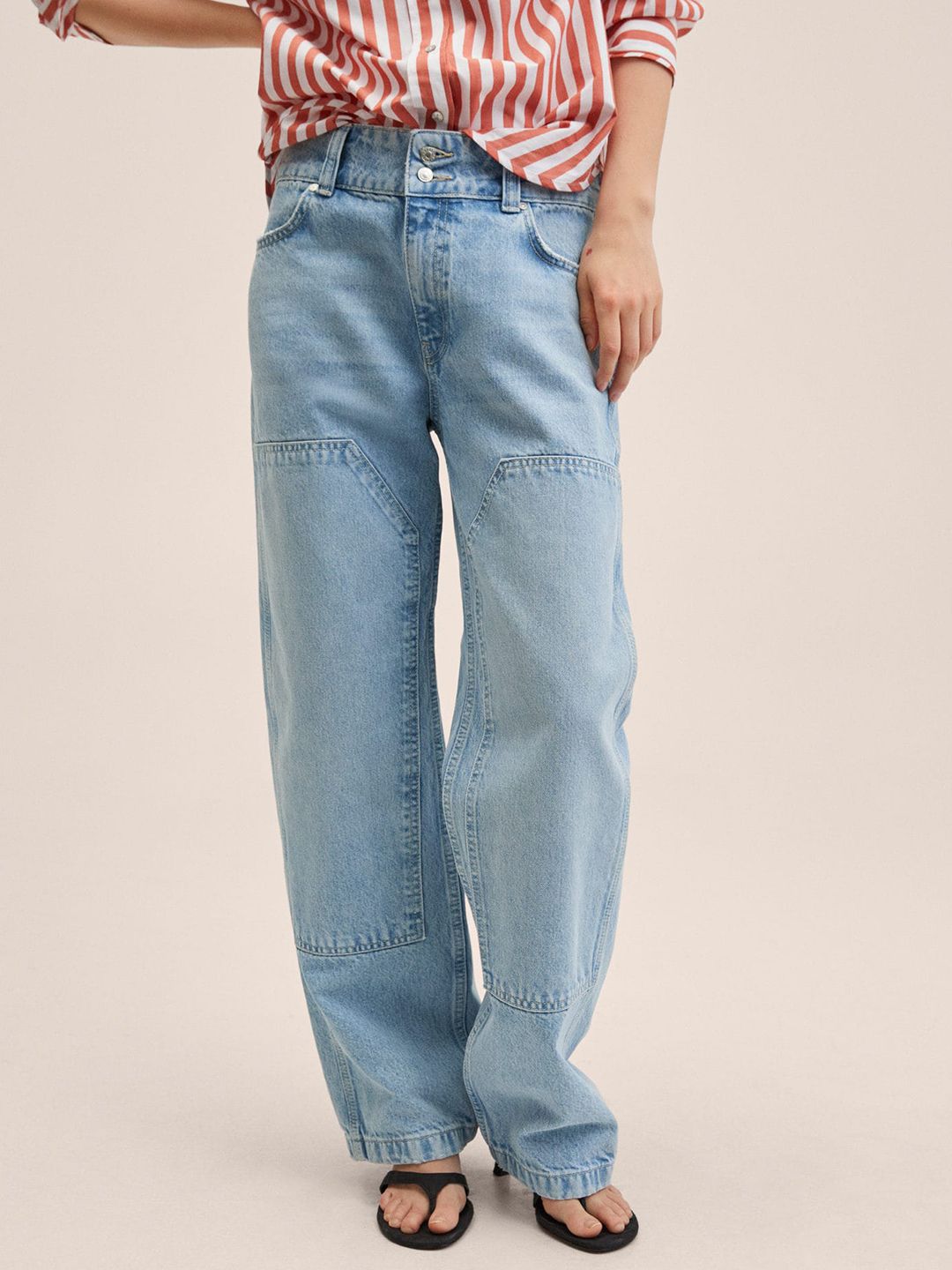 MANGO Women Blue Straight Fit Stretchable Jeans Price in India