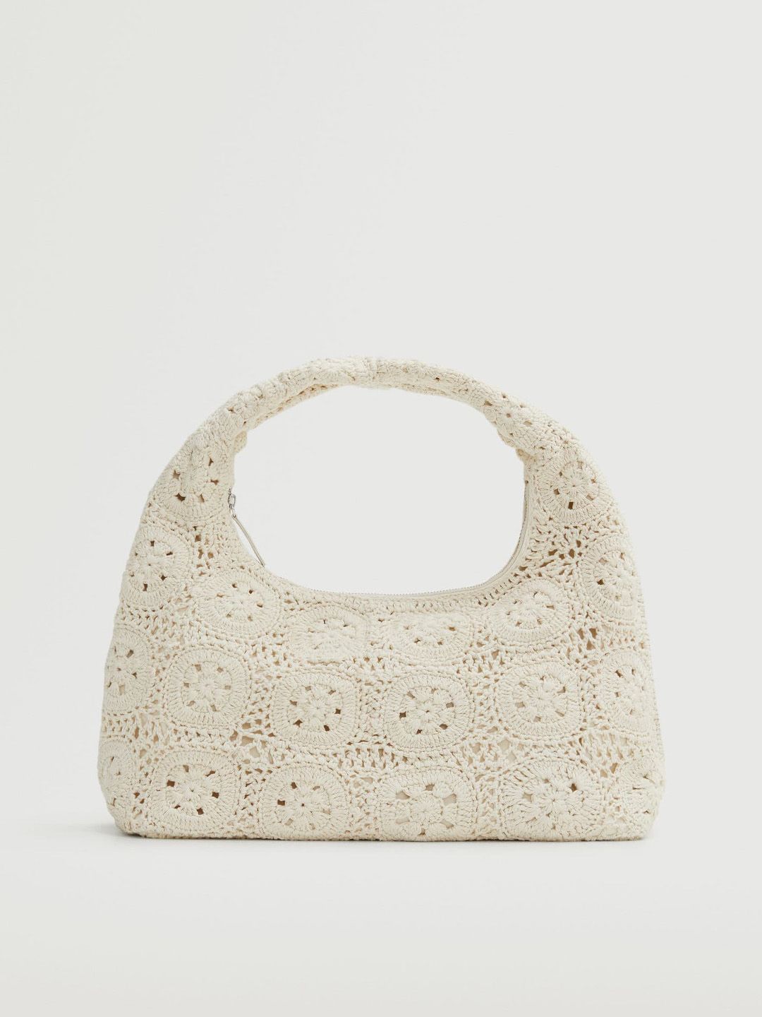 MANGO Women Off White Structured Crochet Shoulder Bag Price in India