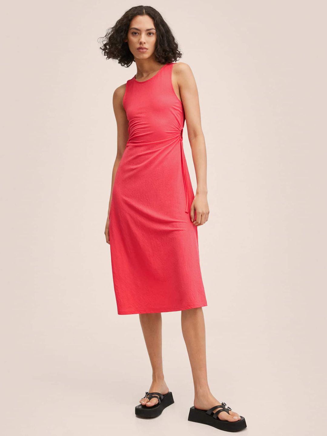 Buy MANGO Magenta Pink A-Line Midi Dress with Cut-Out Detail - Dresses for  Women 18257570 | Myntra