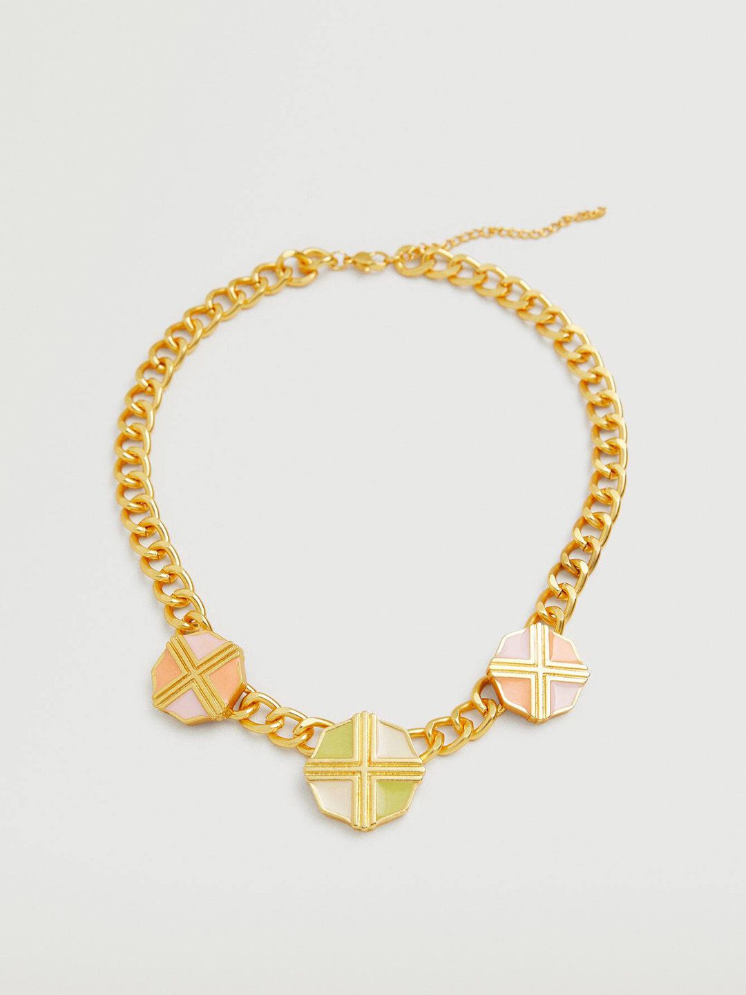 MANGO Gold-Toned & Peach-Coloured Enamelled Necklace Price in India