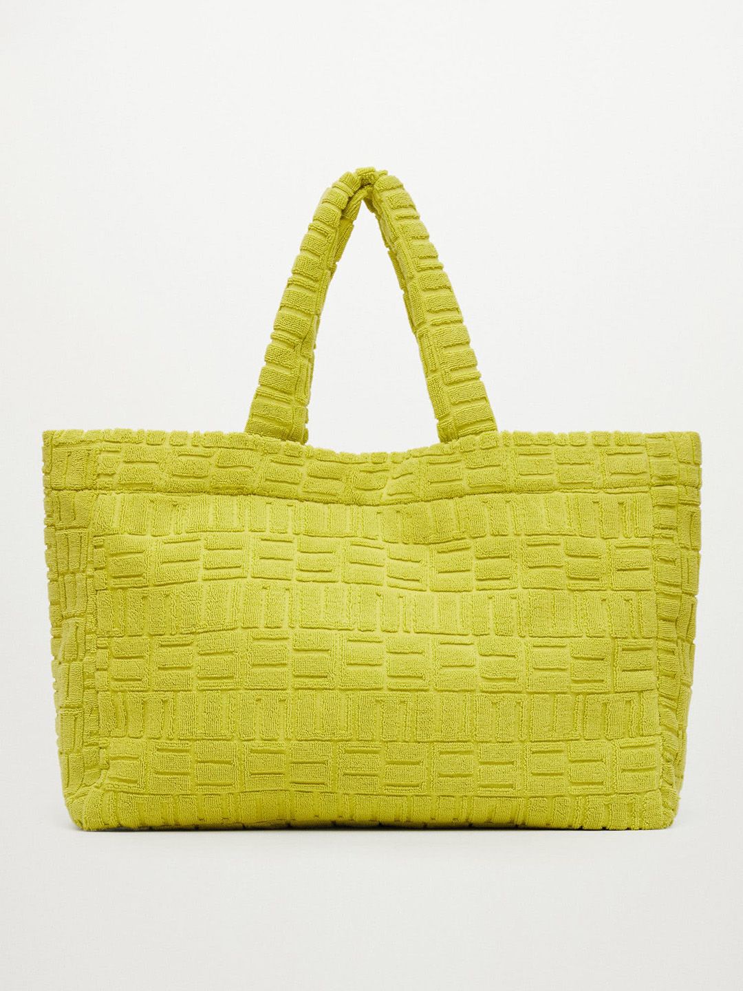 MANGO Neon Green Brand Logo Textured Oversized Shopper Bag Price in India