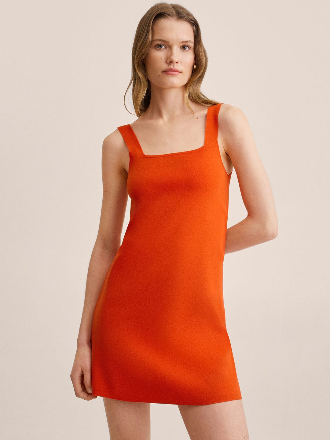 MANGO Women Orange Solid Sheath Mini Dress Price in India