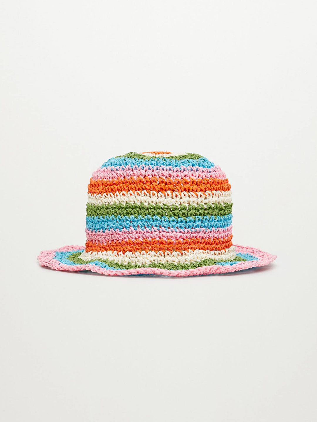 MANGO Women Multicoloured Striped Crochet Bucket Hat Price in India