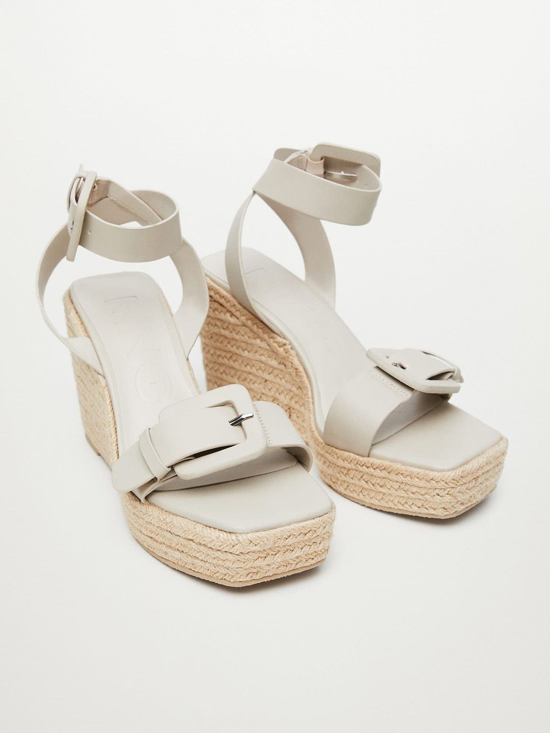 MANGO Grey Solid Wedges with Buckle Detail Price in India