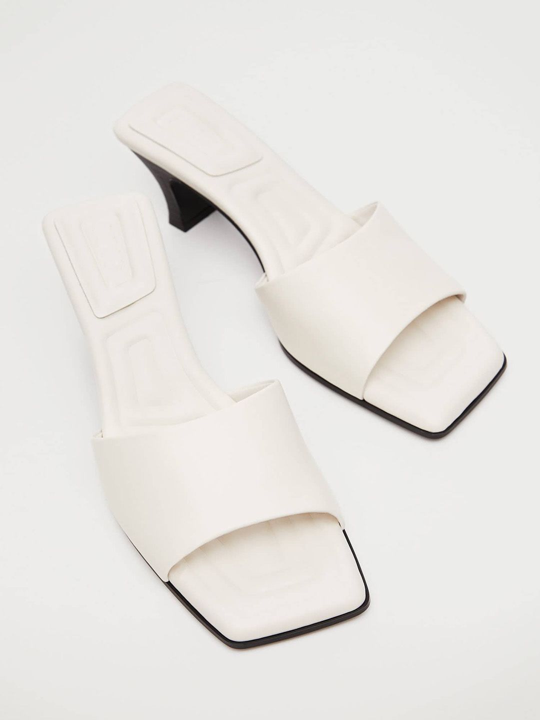 MANGO White Solid Leather Block Heels Price in India Full