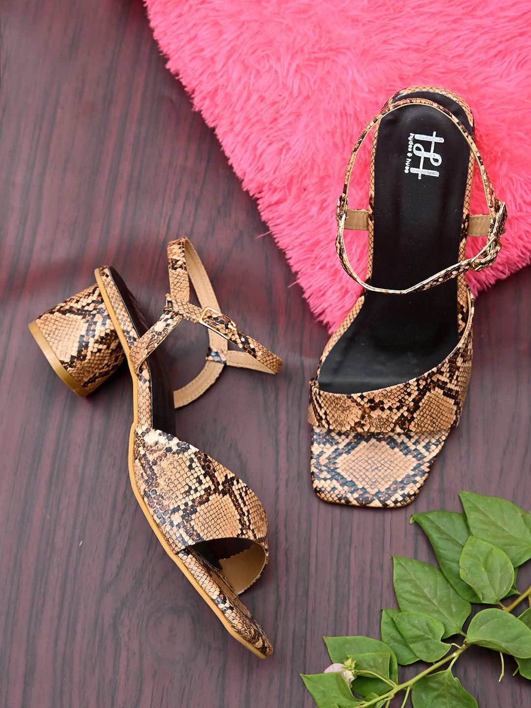 Hydes N Hues Tan & Black Printed Block Heels Price in India