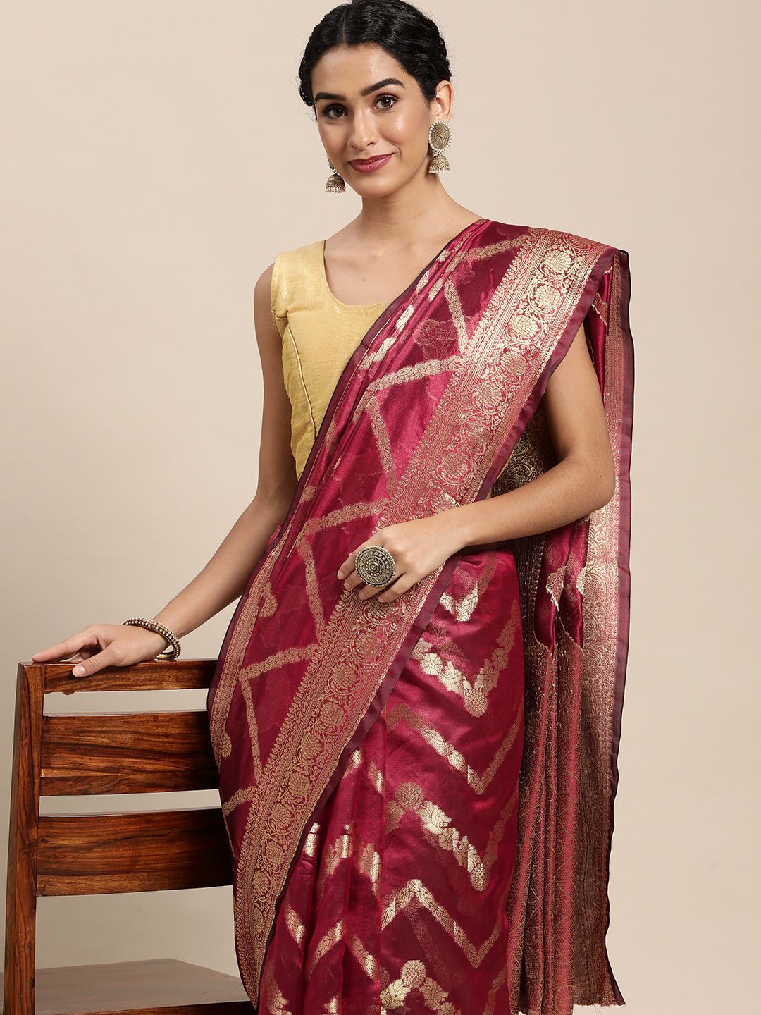 Mitera Purple Ethnic Motifs Zari Organza Kanjeevaram Saree Price in India