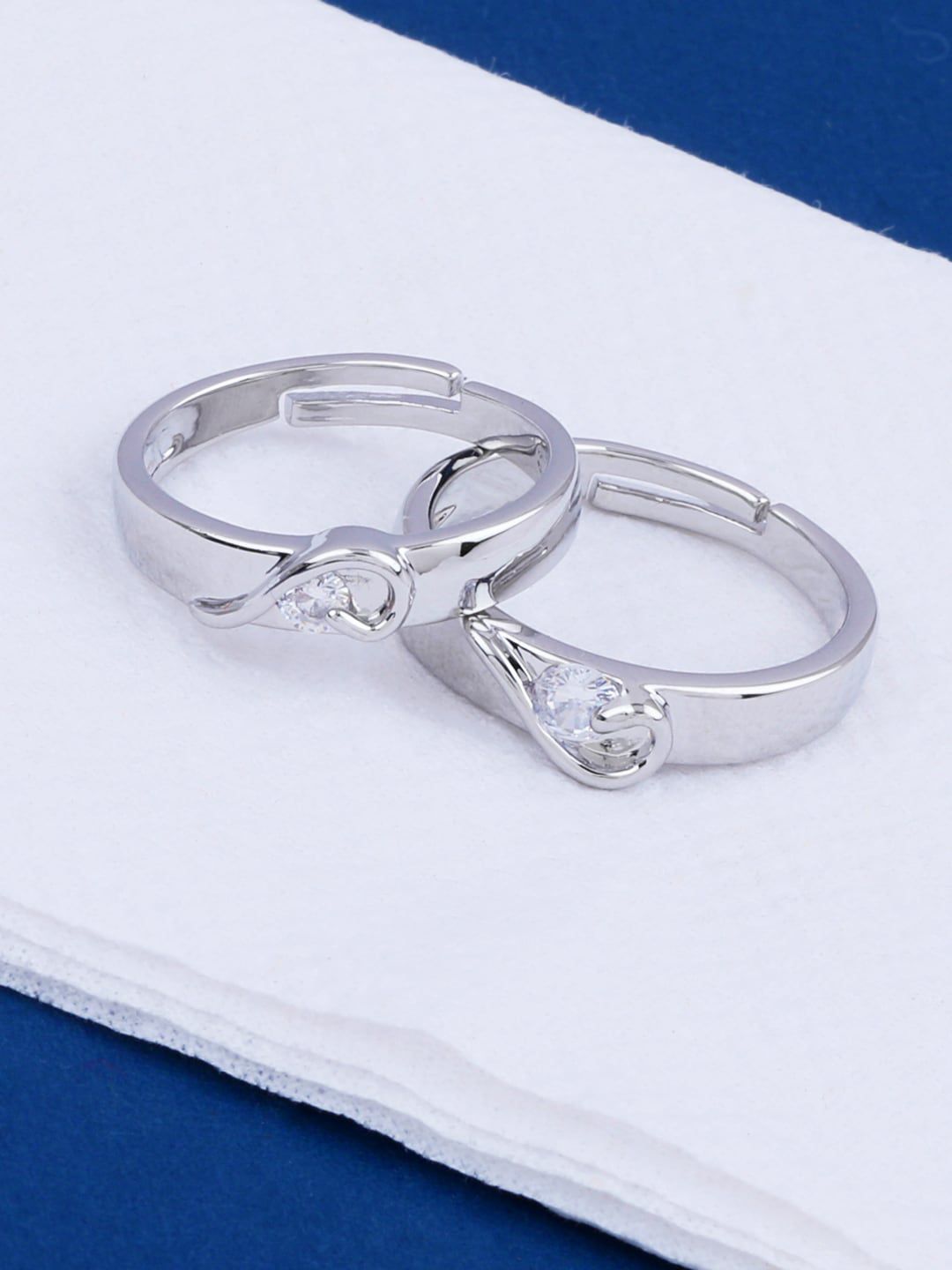 Silver Shine Silver plated couple Ring set Price in India