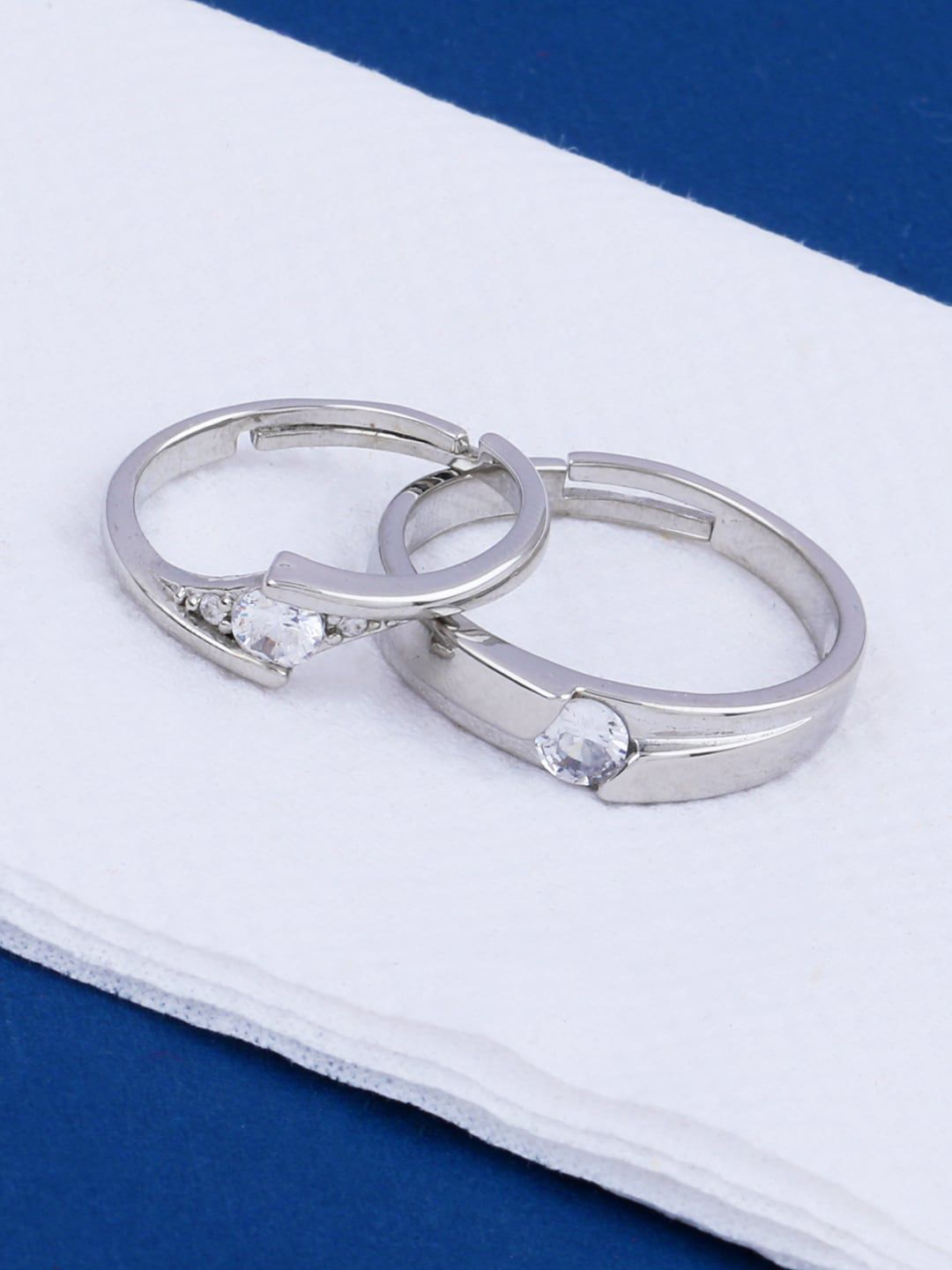 Silver Shine Set Of 2 Silver-Plated White Stone-Studded Adjustable Finger Ring Price in India