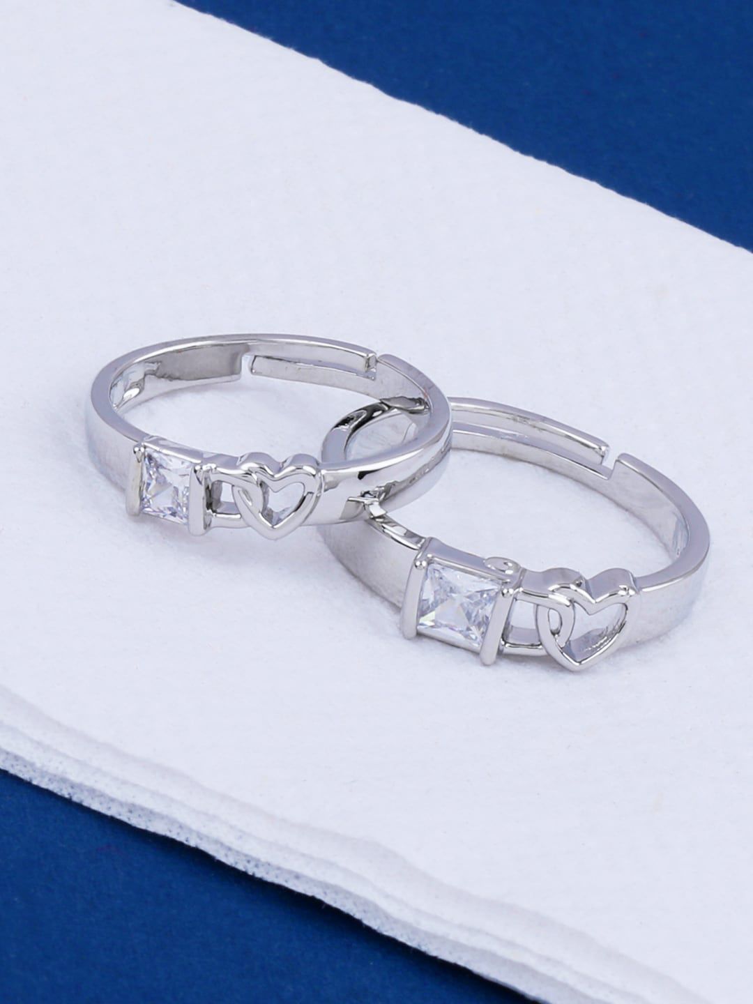 Silver Shine Set of 2 Silver-Plated AD-Stone Studded Couple Ring Price in India
