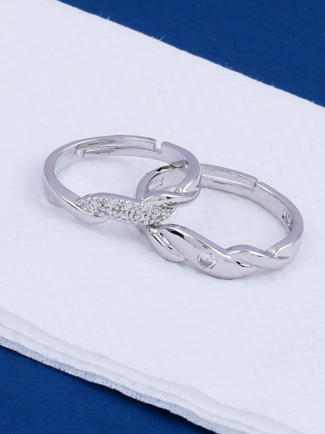 Silver Shine Silver-Plated & White Studded Couple Adjustable Finger Rings Price in India