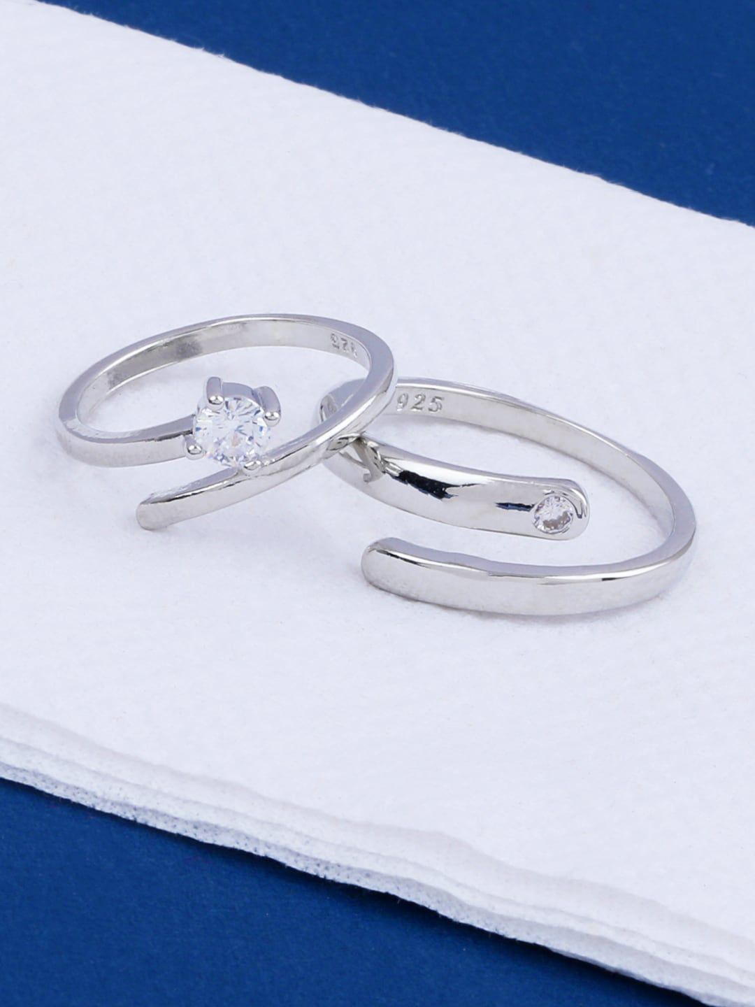 Silver Shine Set of 2 Silver-Plated AD-Stone Studded Couple Rings Price in India