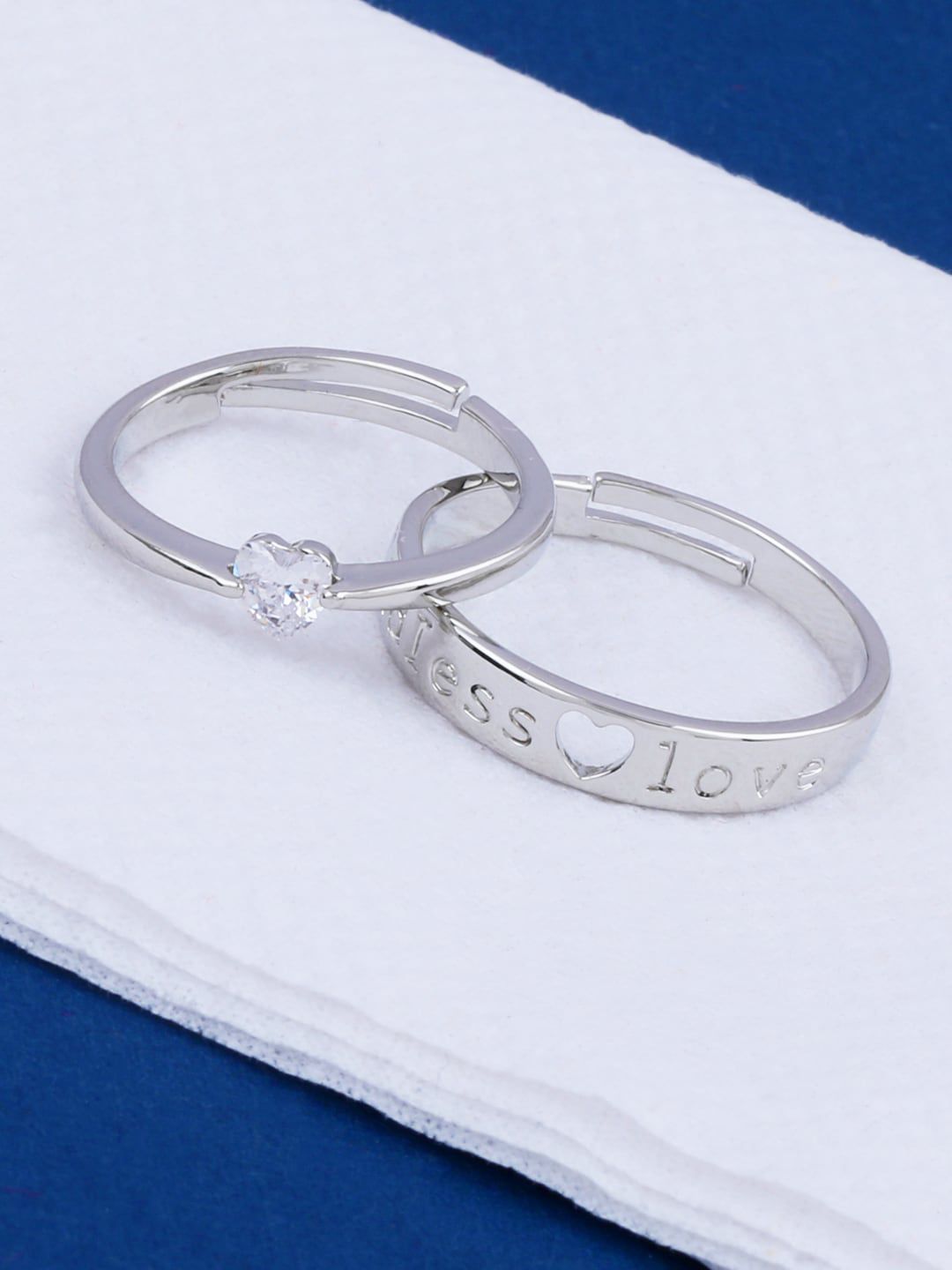 Silver Shine Silver-Plated Set of 2 Couple Rings Price in India