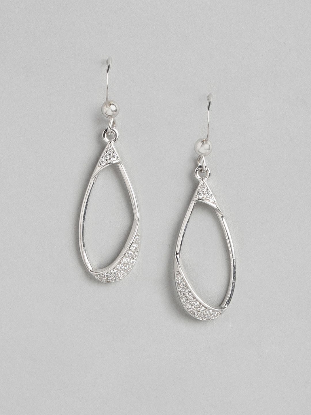 Carlton London 925 Sterling Silver -Toned Teardrop Shaped Drop Earrings Price in India