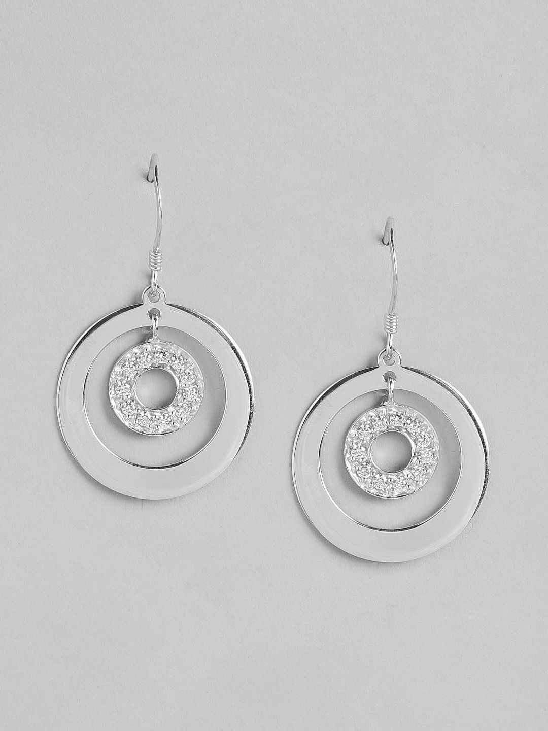 Carlton London 925 Sterling Silver -Toned Circular Drop Earrings Price in India