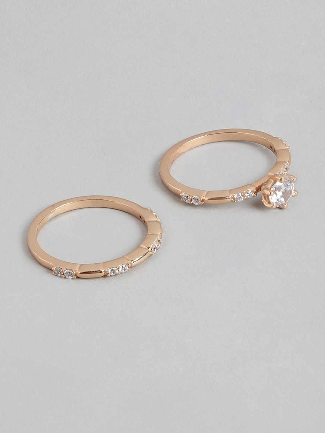 Carlton London Pack of 2  Rose Gold-Plated Cubic Zirconia Studded Handcrafted Finger Rings Price in India