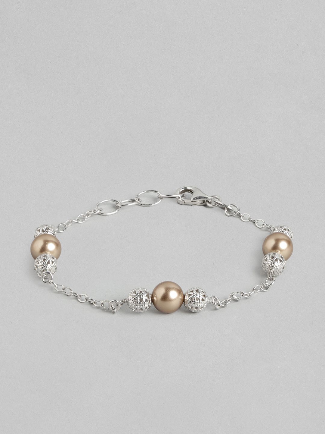 Carlton London Women Silver-Toned Brass Handcrafted Rhodium-Plated Link Bracelet Price in India