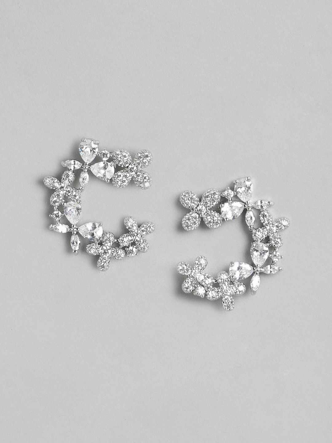 Carlton London Silver-Toned Floral Studs Earrings Price in India
