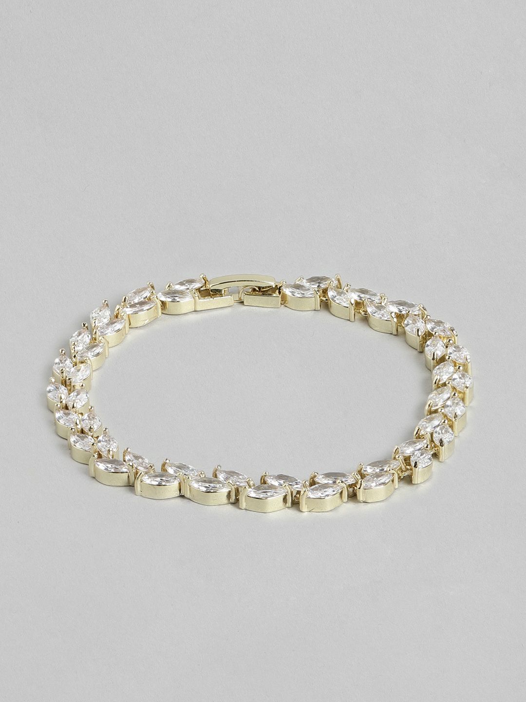 Carlton London Women Gold-Toned Brass Cubic Zirconia Handcrafted Gold-Plated Link Bracelet Price in India