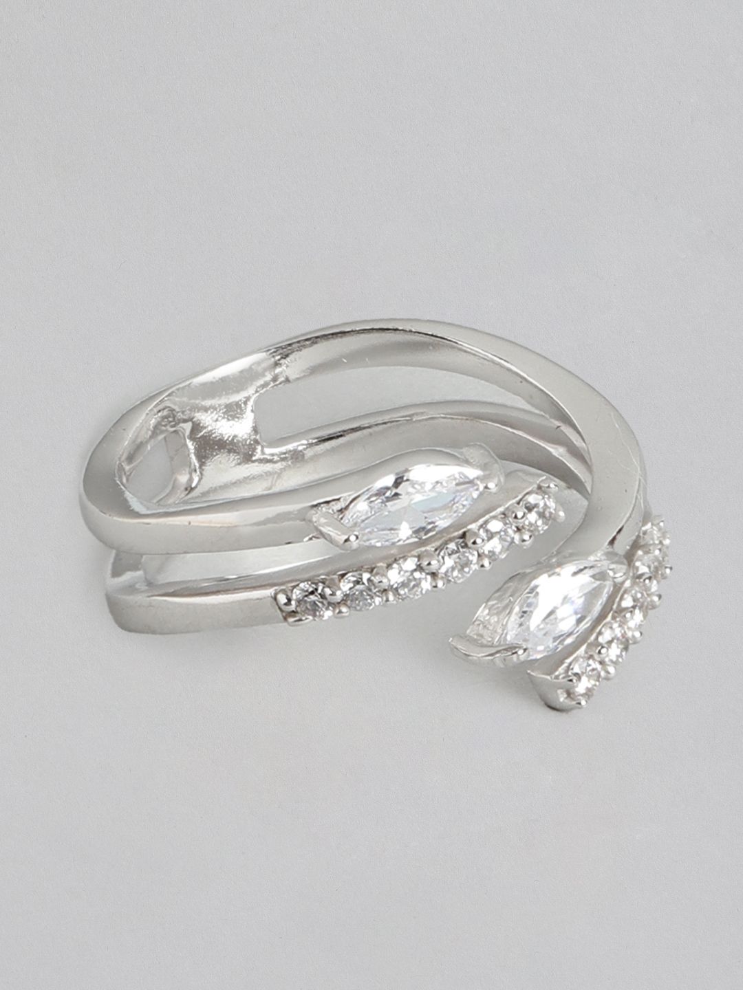 Carlton London Silver-Toned Rhodium-Plated Cubic- Zirconia Studded Finger rings Price in India