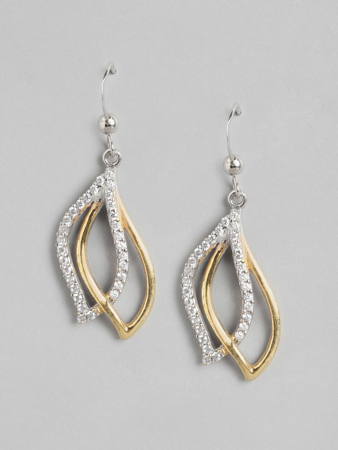 Carlton London 925 Sterling Silver-Toned & Gold-Toned Feather Shaped Drop Earrings Price in India