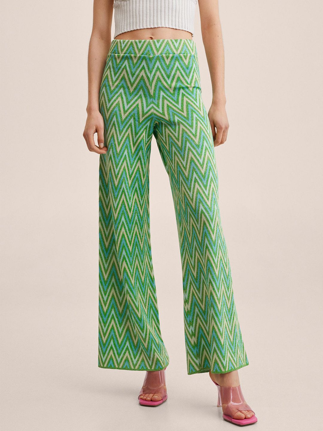 MANGO Women Green Printed Trousers Price in India