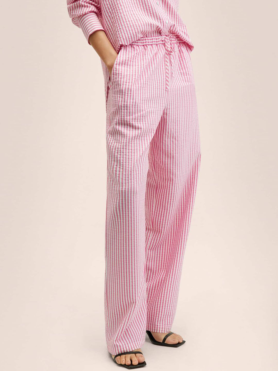 MANGO Women Pink & White Striped Trousers Price in India