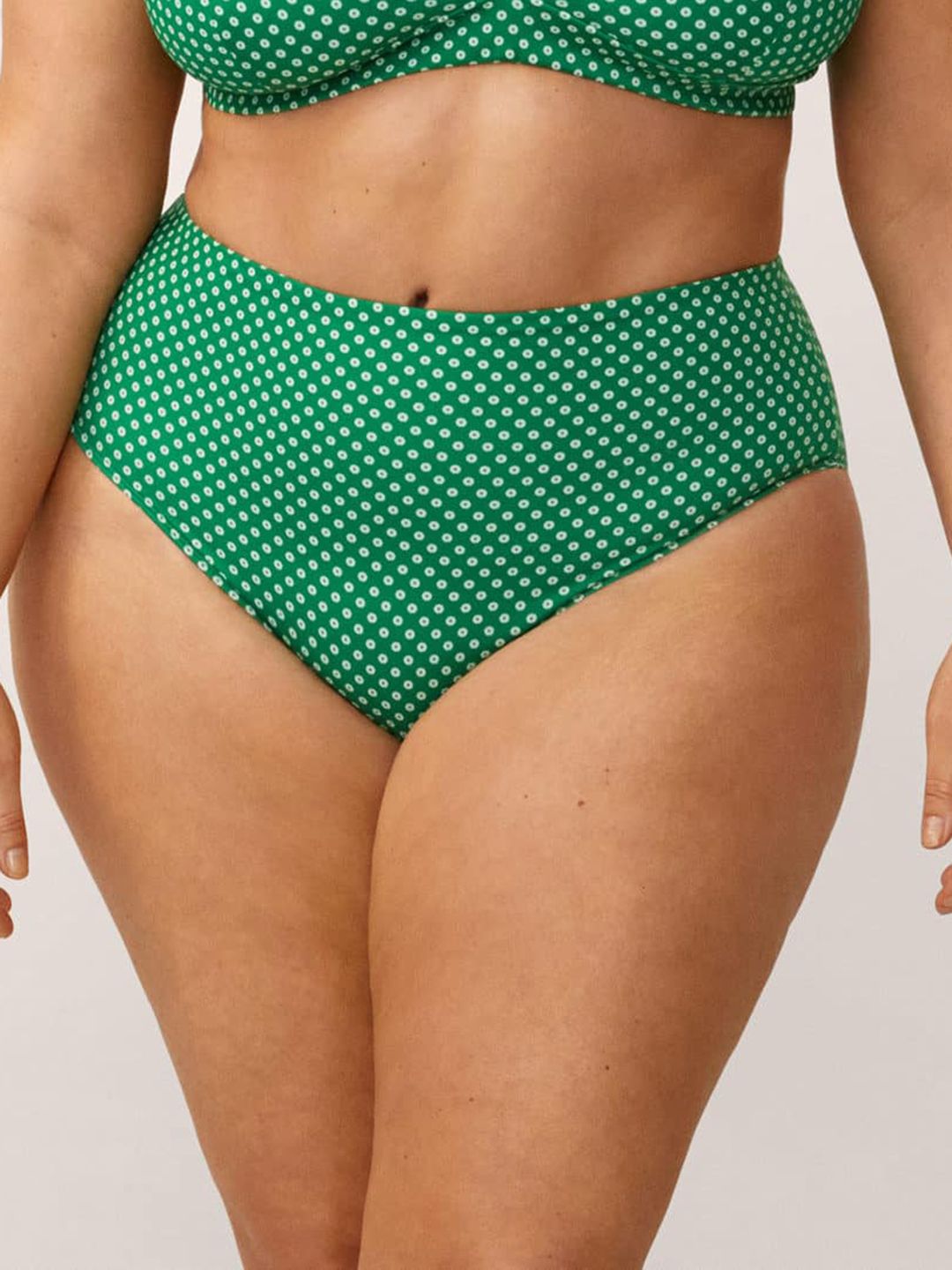 MANGO Women Green & White High-Rise Printed Bikini Briefs Price in India
