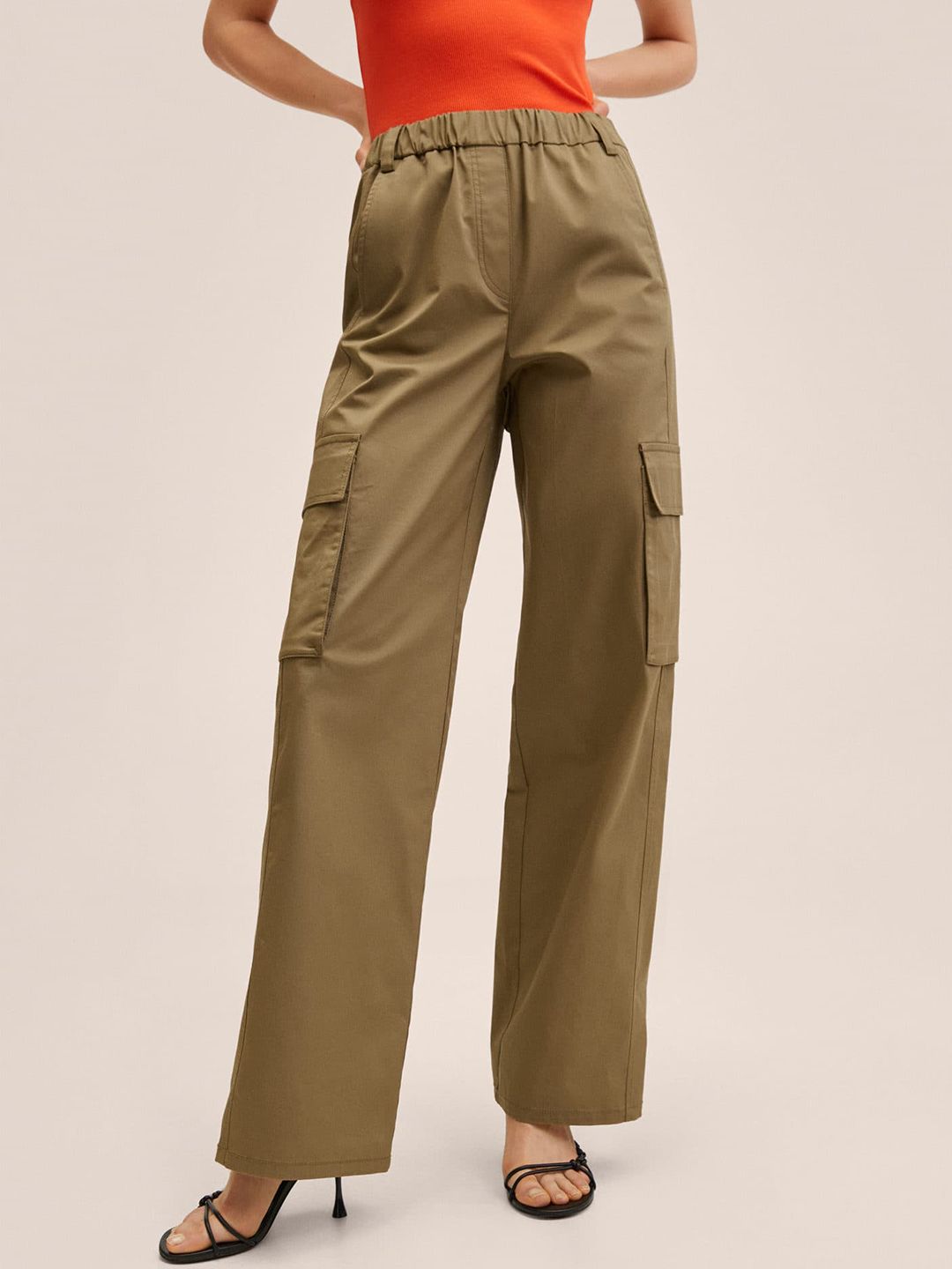 MANGO Women Brown Solid Cargos Price in India