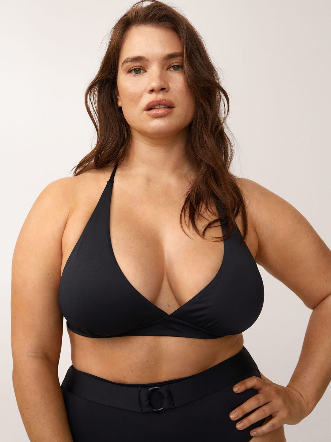 MANGO Women Black Solid Swim Bikini Top Price in India