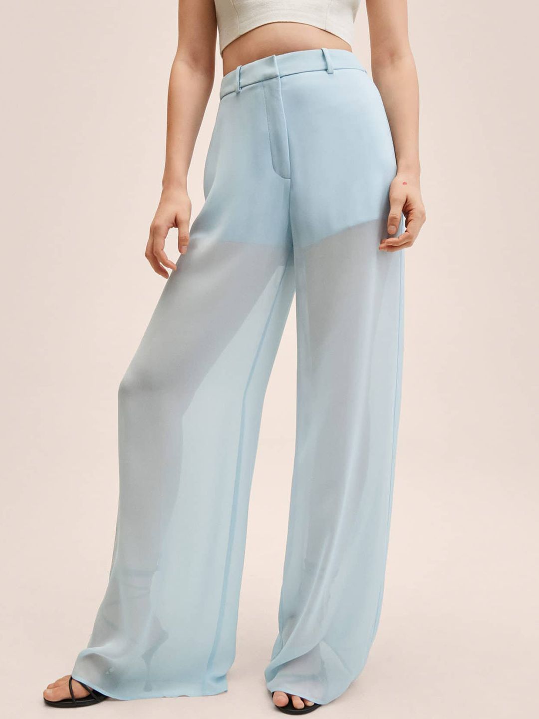 MANGO Women Blue Solid Straight fit Trousers Price in India