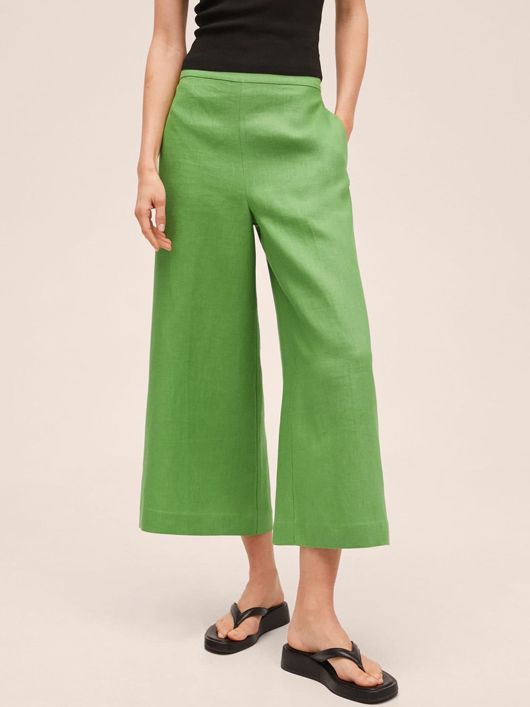 MANGO Women Green Solid Culottes Trousers Price in India