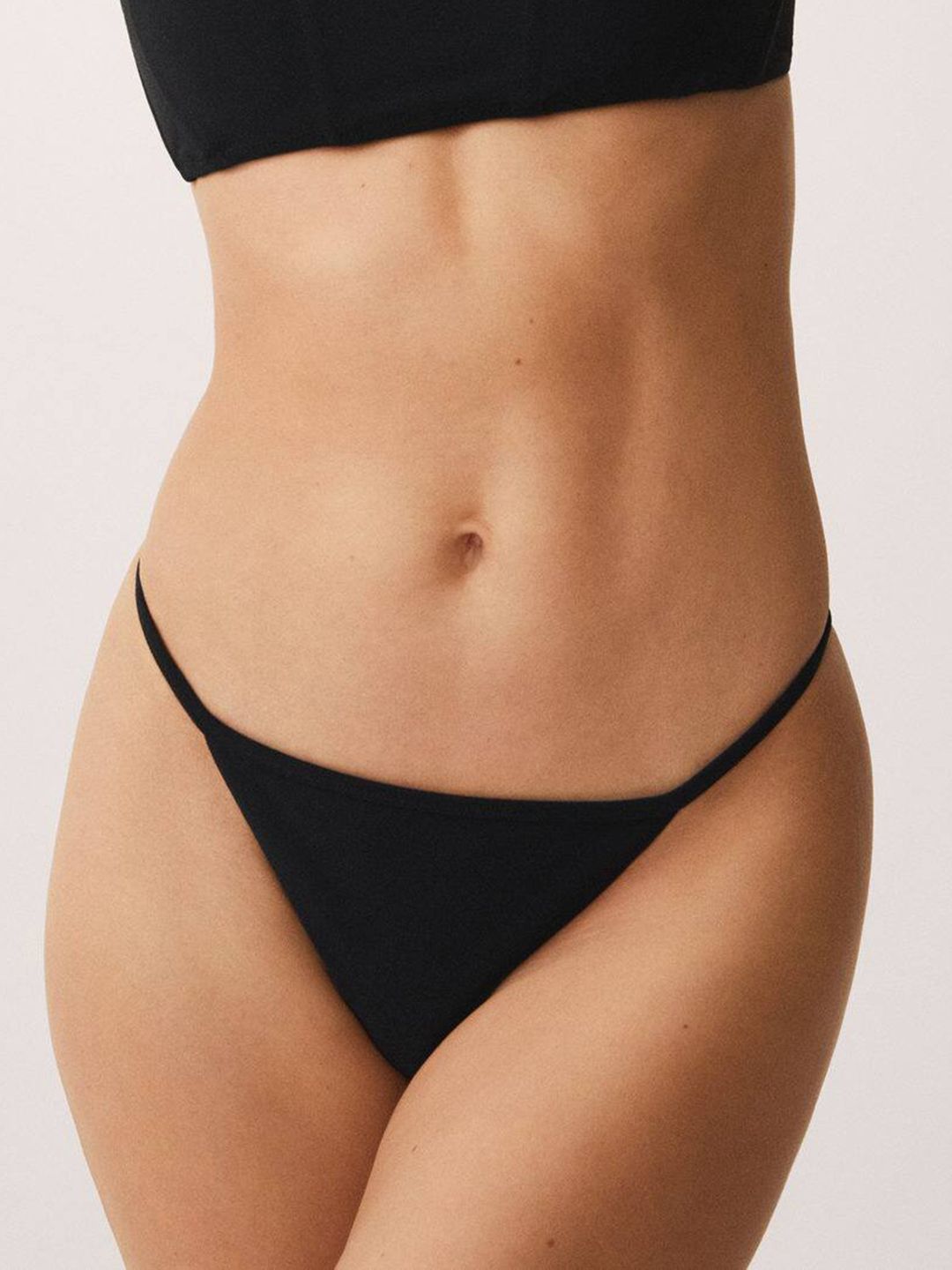 MANGO Women Black Solid Swim Bikini Briefs Price in India