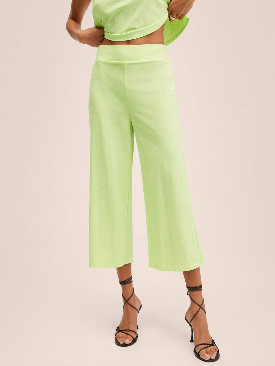 MANGO Women Lime Green High-Rise Culottes Trousers Price in India