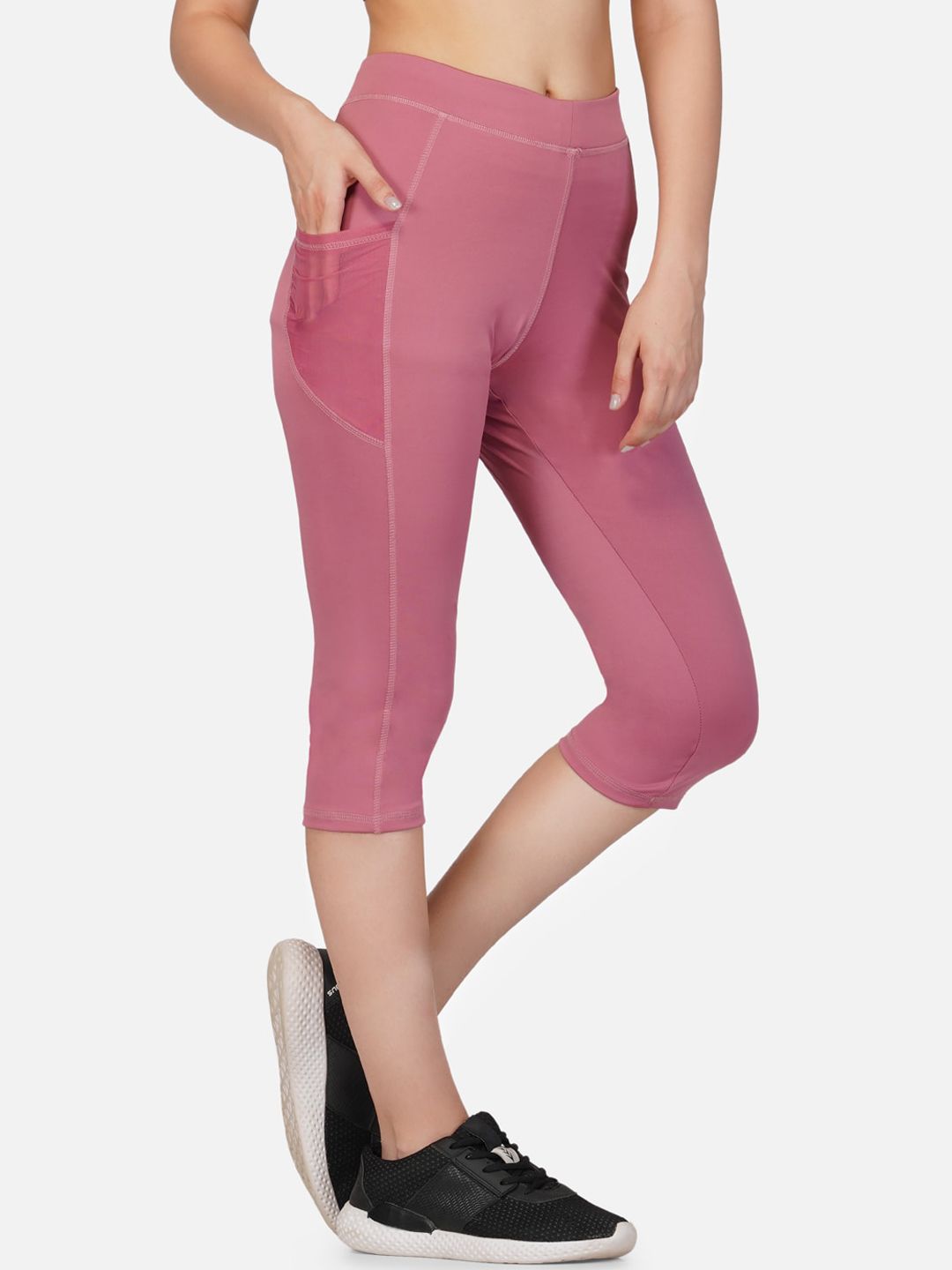 IMPERATIVE Women Pink Tights Yoga Pants With 2 Phone Pockets With Mesh Inserts Price in India